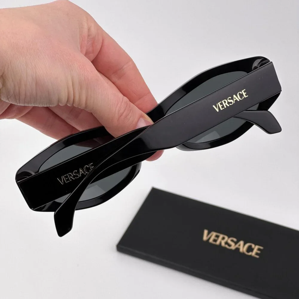 Versace VE4487 GB1/87 Black Rectangle Sunglasses Dark Grey Lens Unisex
